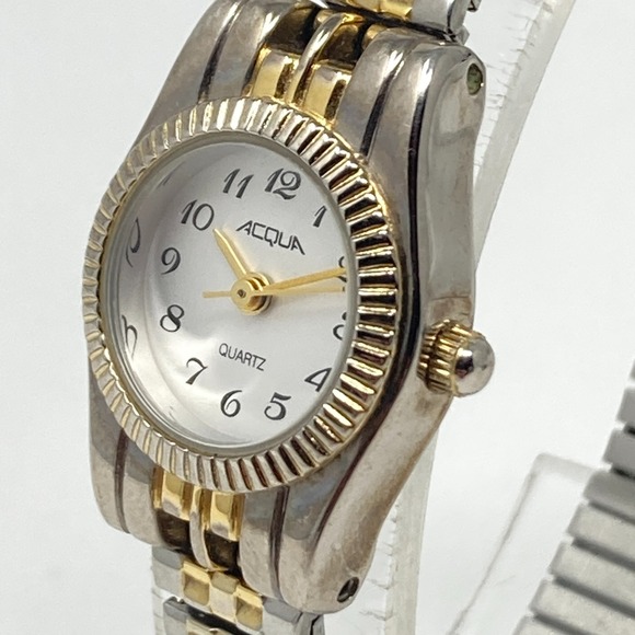 Timex Accessories - Vtg Timex Acqua Watch Women 19mm Silver Gold Tone Stretch Band New Batt 6" 2001